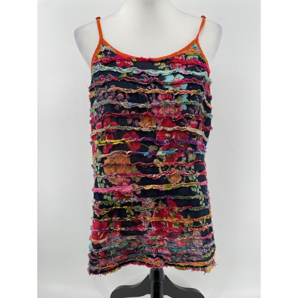 Ruffle Cami Top Women Medium‎ Floral Boho Festival Hippie Cottage Country Artsy